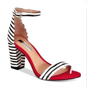 INC black and white striped with red block heel sandals